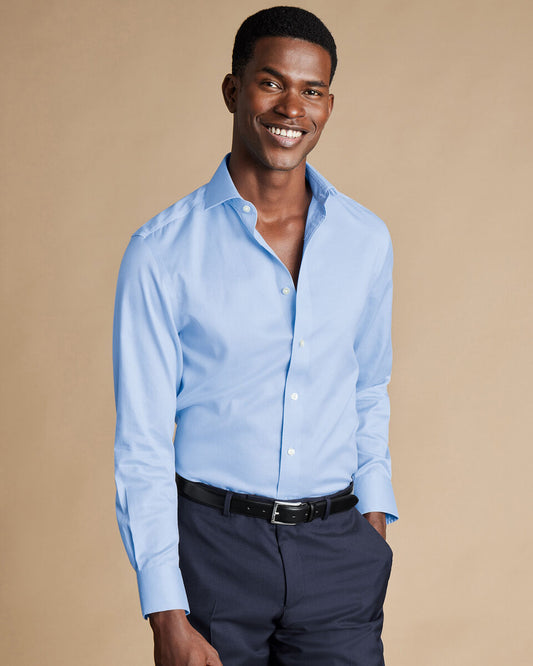 Extra Slim Fit Non-Iron Puppytooth Shirt - Sky Blue