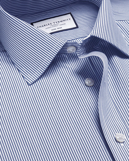 Non-Iron Poplin Bengal Stripe Slim Fit Shirt - Royal Blue
