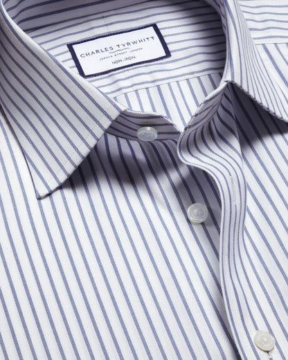 Non-Iron Twill Stripe Shirt - Indigo Blue