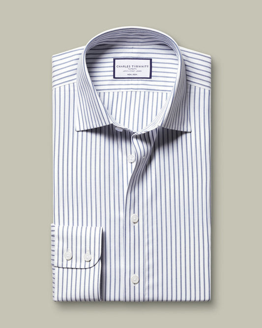 Non-Iron Twill Stripe Shirt - Indigo Blue