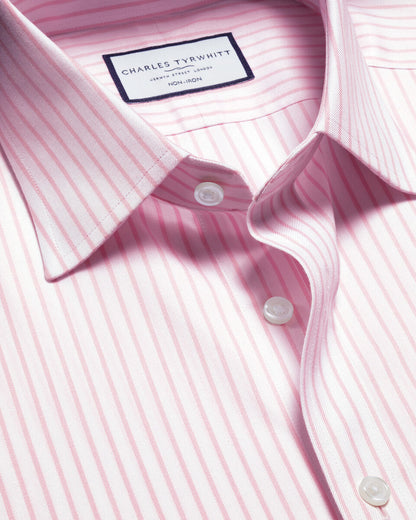 Non-Iron Twill Stripe Slim Fit Shirt - Pink