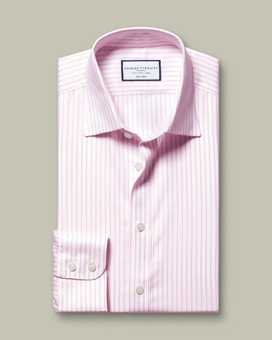 Non-Iron Twill Stripe Slim Fit Shirt - Pink