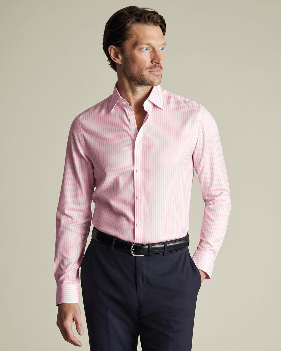 Non-Iron Twill Stripe Slim Fit Shirt - Pink