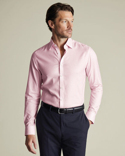 Non-Iron Twill Stripe Slim Fit Shirt - Pink