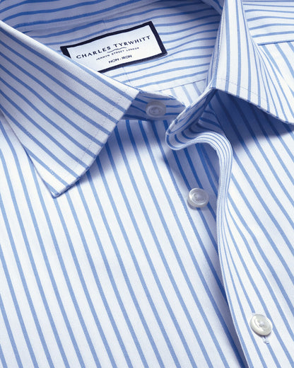 Non-Iron Twill Stripe Slim Fit Shirt - Cornflower Blue