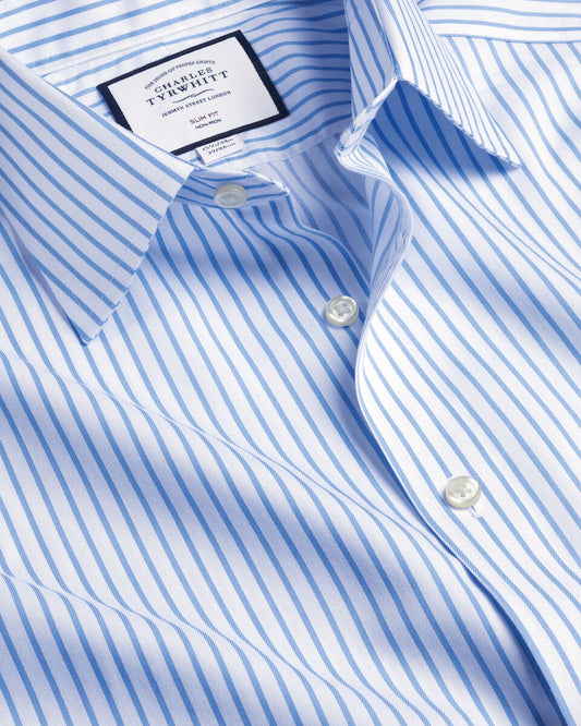 Non-Iron Twill Stripe Extra Slim Fit Shirt - Cornflower Blue