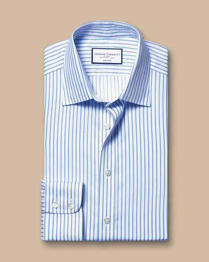 Non-Iron Twill Stripe Slim Fit Shirt - Cornflower Blue