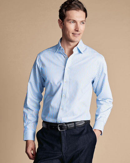 Non-Iron Twill Stripe Slim Fit Shirt - Cornflower Blue