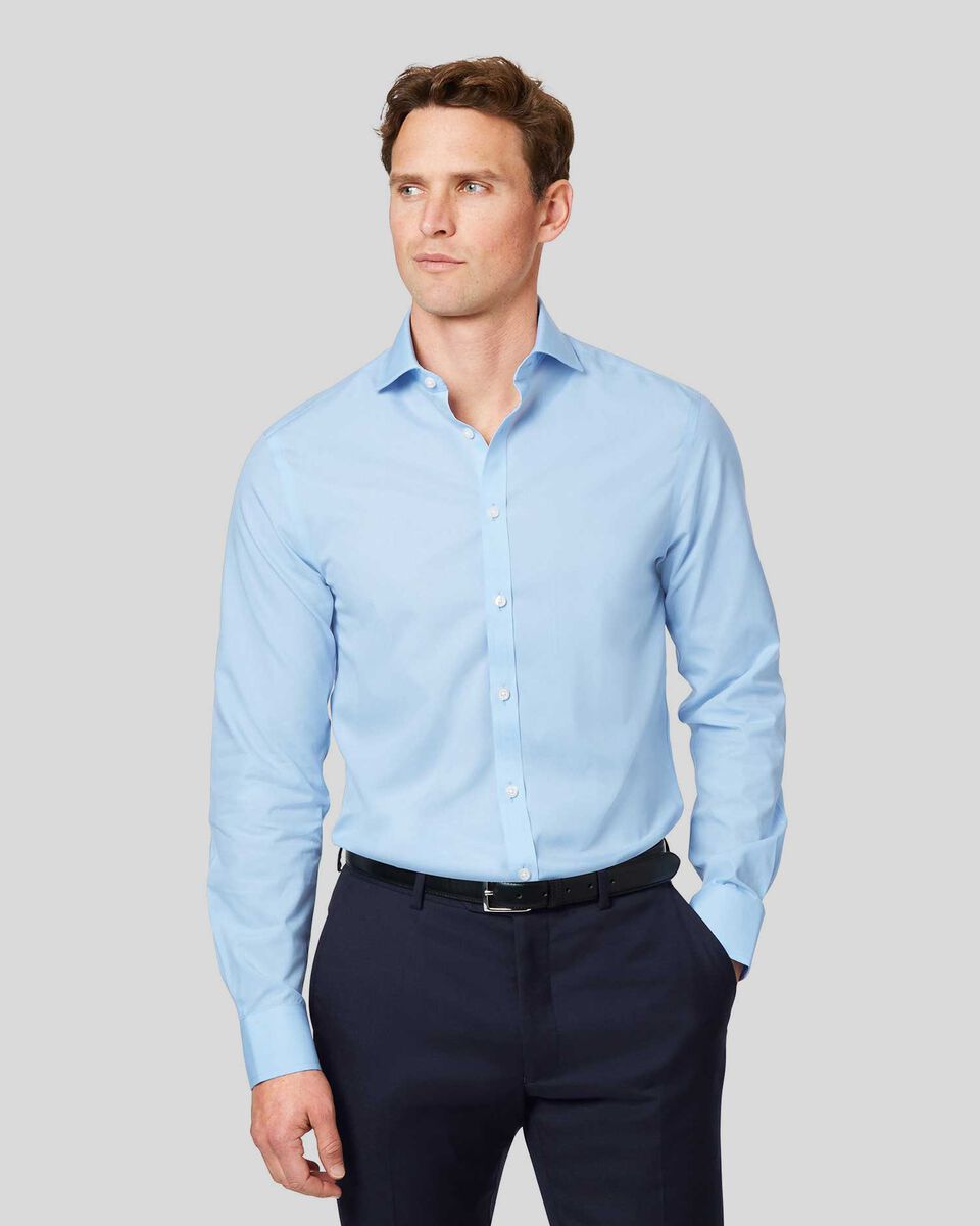 Spread Collar Non-Iron Poplin Slim Fit Shirt - Sky Blu