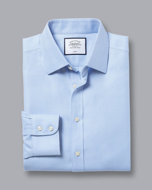 Classic Fit Non-Iron Herringbone Shirt - Sky Blue