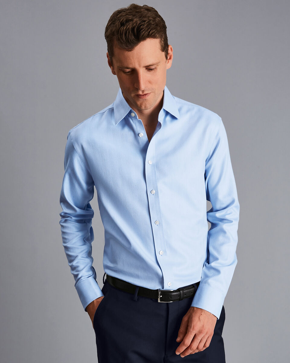 Cutaway Collar Herringbone Double Cuff Slim Fit Shirt Sky Blue