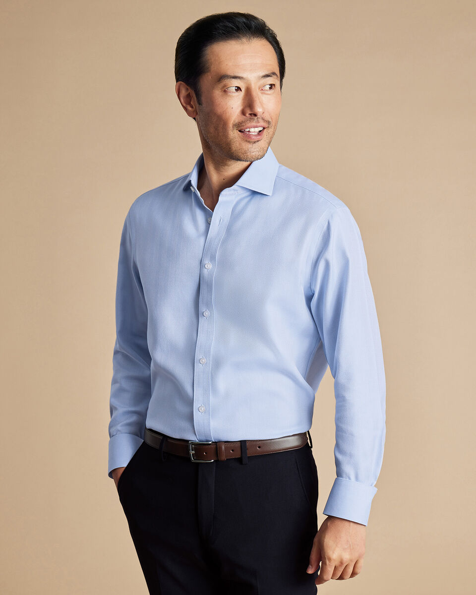 Classic Fit Non-Iron Herringbone Shirt - Sky Blue