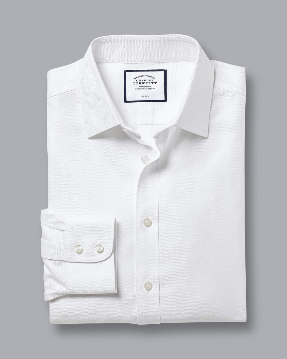 Non-Iron Herringbone Slim Fit Shirt - White