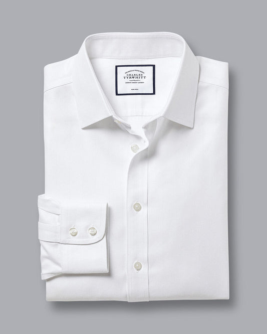 Non-Iron Herringbone Slim Fit Shirt - White