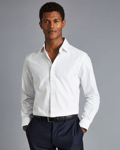 Classic Fit White Herringbone Shirt