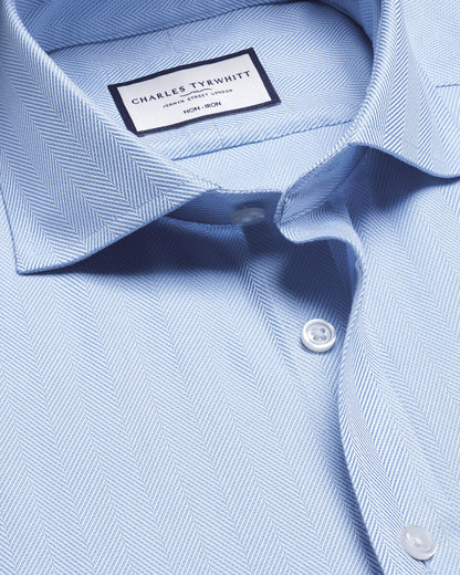 Cutaway Collar Non-Iron Herringbone Slim Fit Shirt - Sky Blue