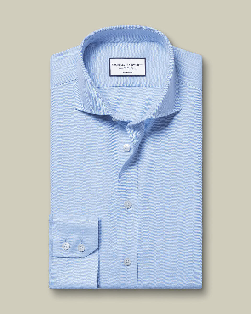Cutaway Collar Non-Iron Herringbone Slim Fit Shirt - Sky Blue