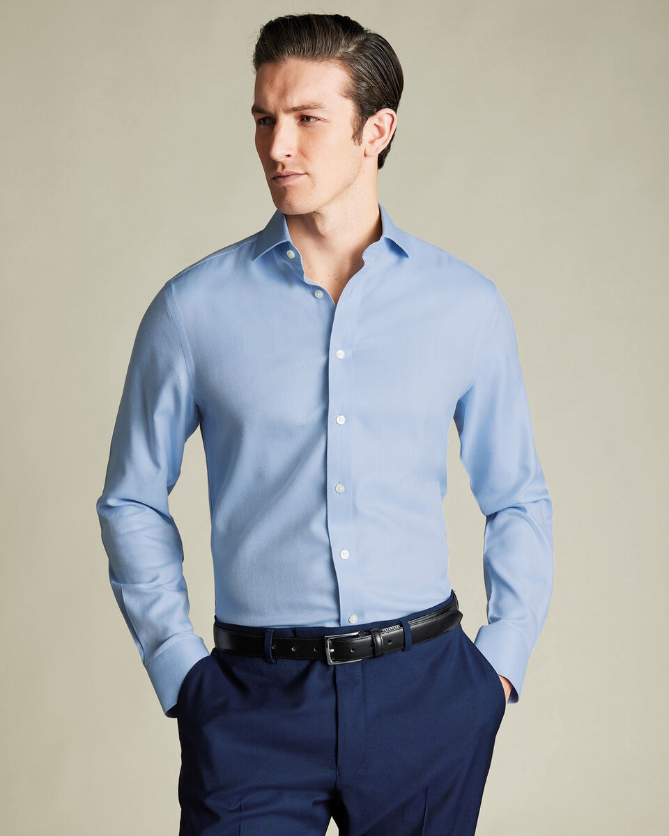Cutaway Collar Non-Iron Herringbone Slim Fit Shirt - Sky Blue