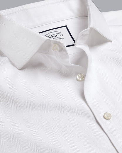 Classic Fit Cutaway Collar Herringbone Shirt White