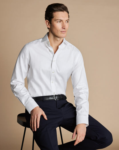 Semi-Cutaway Collar Non-Iron Herringbone Classic Fit Shirt - White
