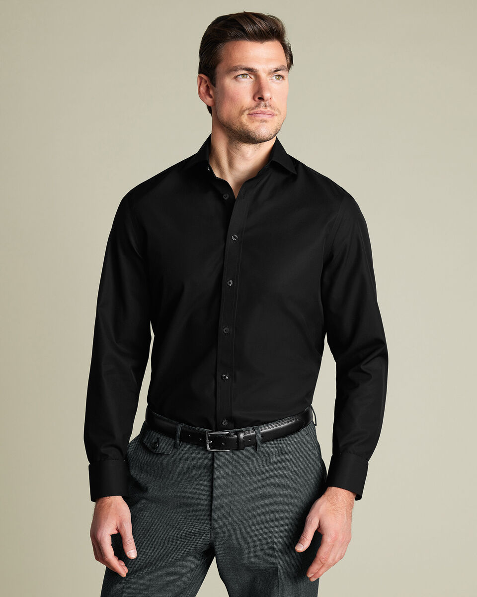Double Cuff Slim Fit Non-Iron Black
