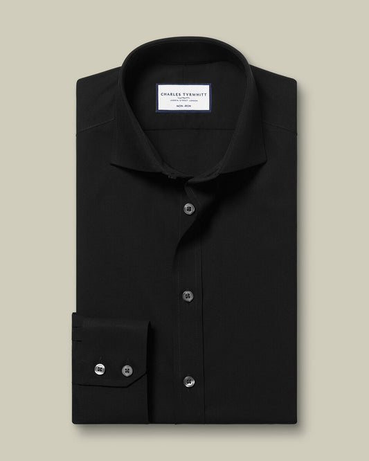 Cutaway Collar Non-Iron Poplin Slim Fit Shirt - Black