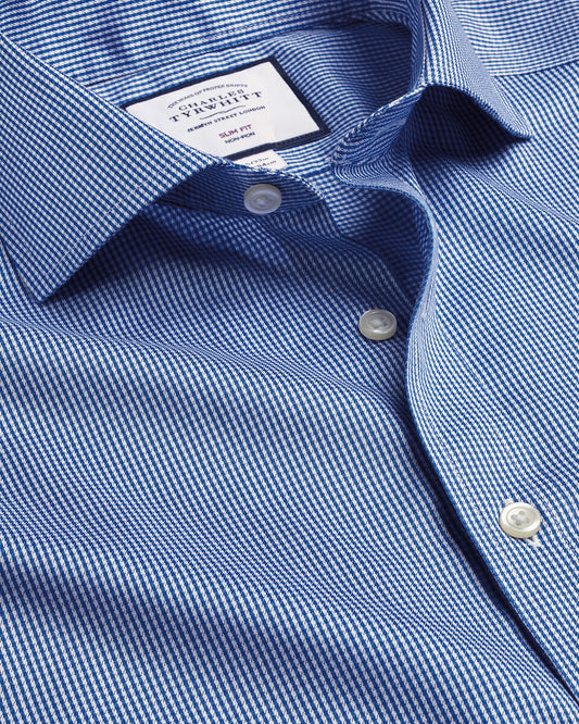 Non-Iron Double Cuff Puppytooth Slim Fit Shirt - Royal Blue
