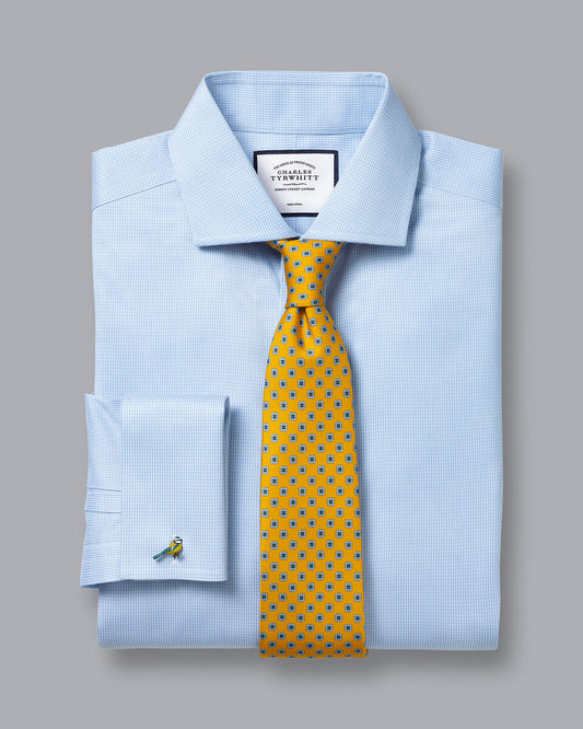 Cutaway Collar Non-Iron Puppytooth Slim Fit Shirt - Sky Blue
