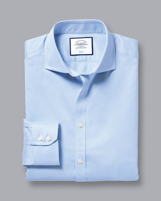 Cutaway Collar Non-Iron Puppytooth Slim Fit Shirt - Sky Blue