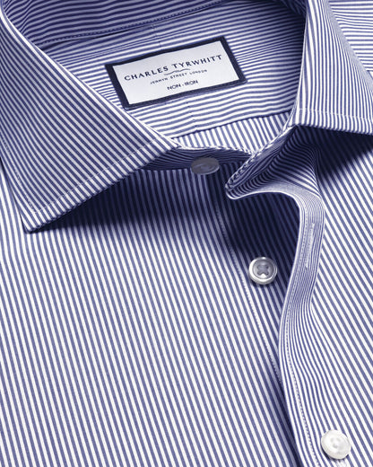 Cutaway Collar Non-Iron Poplin Bengal Stripe Extra Slim Fit Shirt Royal Blue