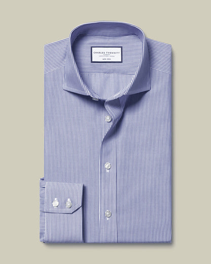 Cutaway Collar Non-Iron Poplin Bengal Stripe Extra Slim Fit Shirt Royal Blue