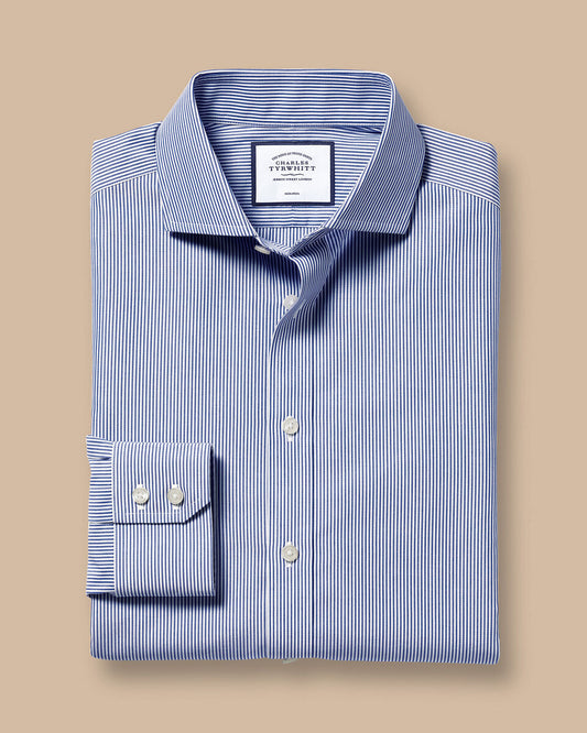 Slim Fit Cutaway Collar Non-Iron Bengal Stripe Shirt - Royal Blue