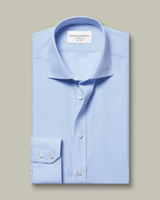 Non-Iron Stretch Poplin Bengal Stripe Slim Fit Shirt – Cornflower Blue