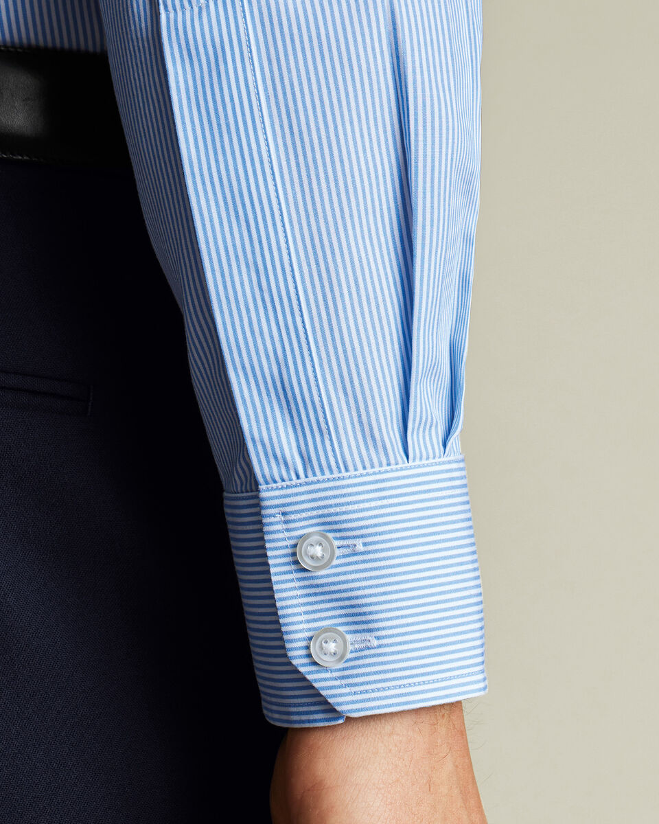 Non-Iron Stretch Poplin Bengal Stripe Extra Slim Fit Shirt – Cornflower Blue