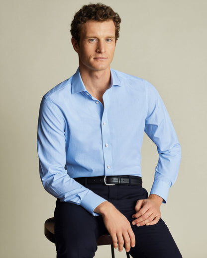 Non-Iron Stretch Poplin Bengal Stripe Extra Slim Fit Shirt – Cornflower Blue