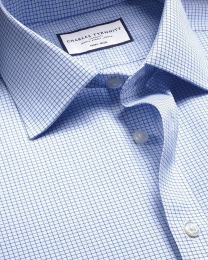 Non-Iron Twill Mini Grid Check Slim Fit Shirt - Cornflower Blue