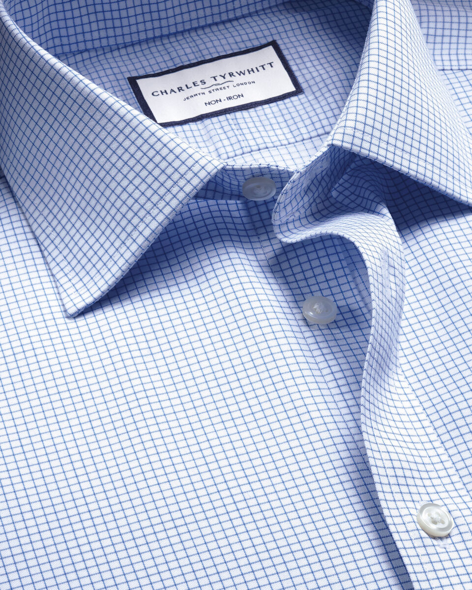 Slim Fit Double Cuff Non-Iron Twill Mini Grid Slim Fit Shirt, Cornflower Blue