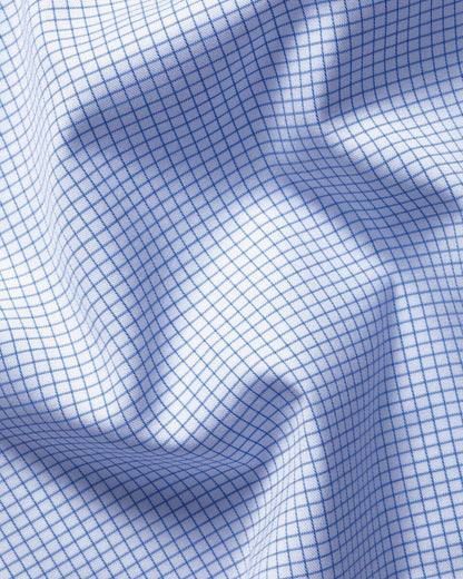 Non-Iron Twill Mini Grid Check Slim Fit Shirt - Cornflower Blue