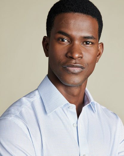 Non-Iron Twill Mini Grid Check Slim Fit Shirt - Cornflower Blue