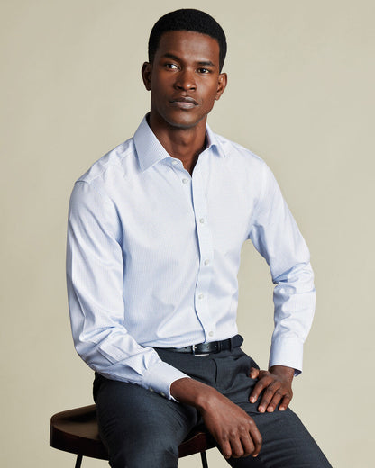 Non-Iron Twill Mini Grid Check Slim Fit Shirt - Cornflower Blue