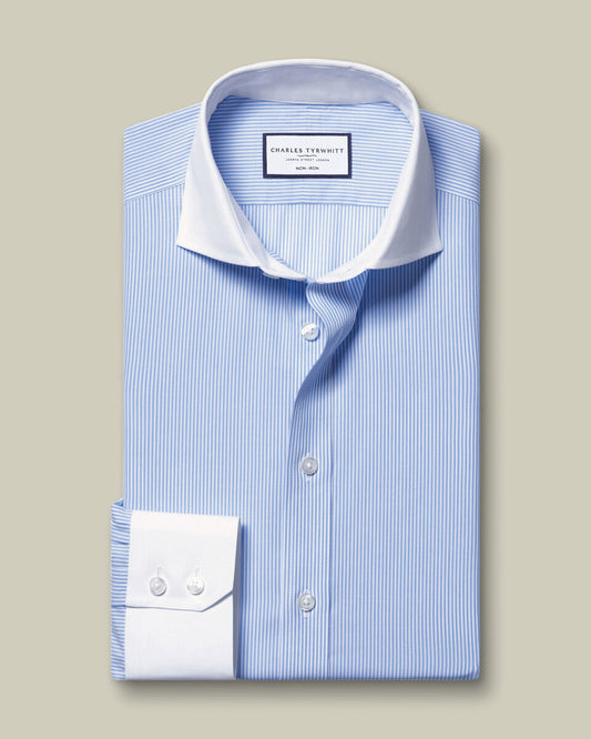 Cutaway Collar Non-Iron Poplin Stripe Winchester Shirt - Sky