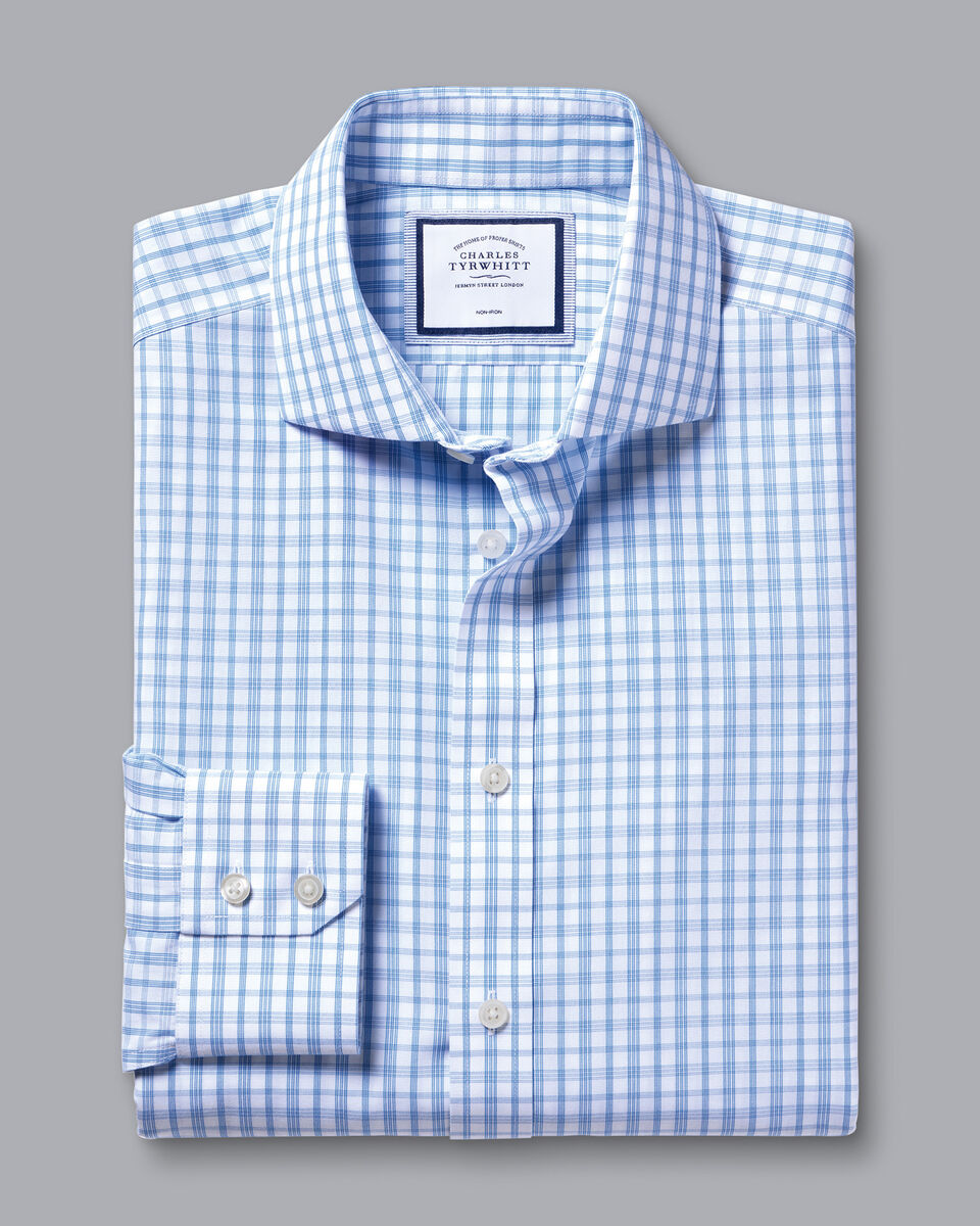 Cutaway Collar Non-Iron Graph Check Slim Fit Shirt - Royal Blue
