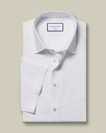 Non-Iron Poplin Slim Fit Short-Sleeve Shirt - White