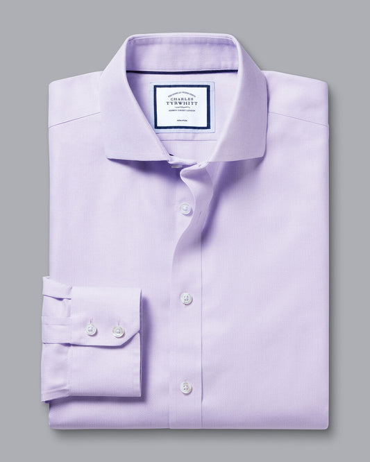 Slim Fit Cutaway Collar Non-Iron Henley Weave Shirt - Lilac