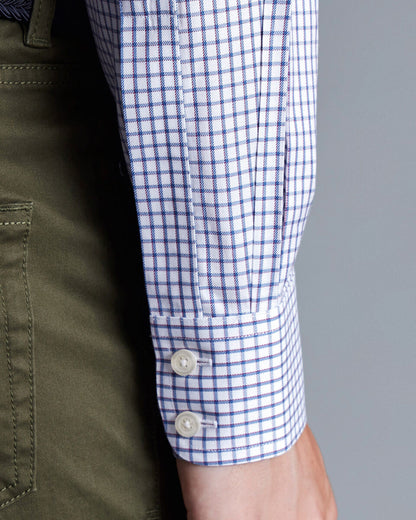 Non-Iron Two Colour Check Shirt - Indigo Blue