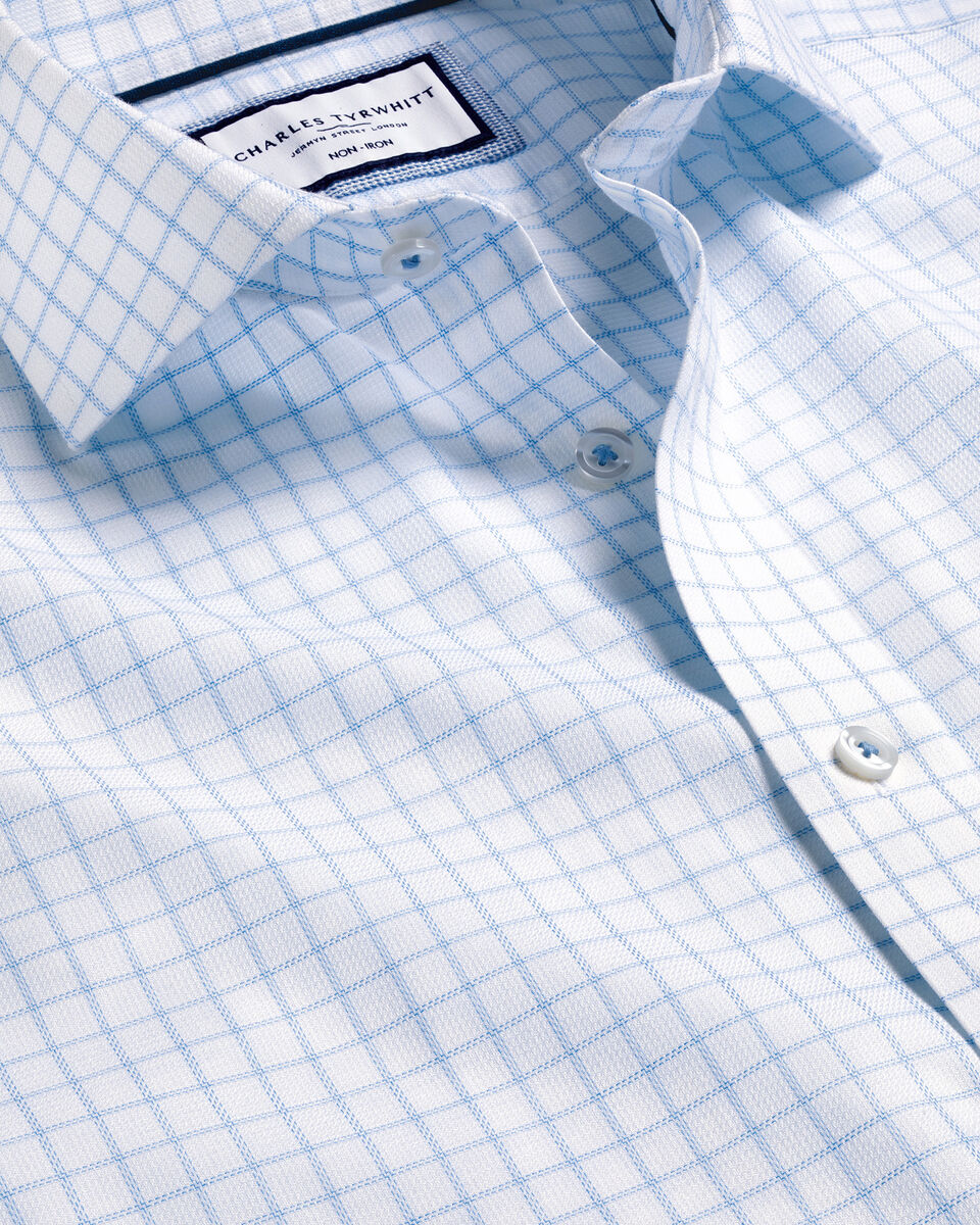 Cutaway Collar Non-Iron Clifton Weave Check Classic Fit Shirt - Cornflower Blue