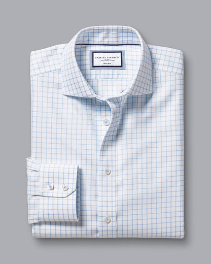 Cutaway Collar Non-Iron Clifton Weave Check Classic Fit Shirt - Cornflower Blue