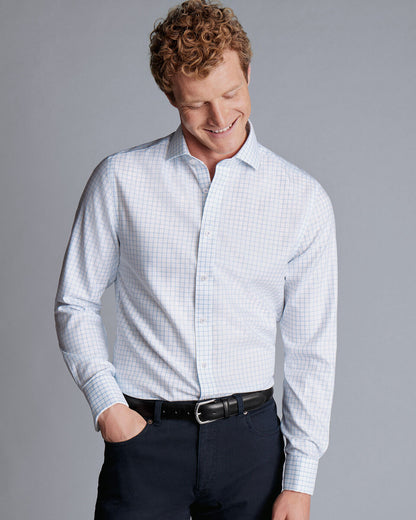 Cutaway Collar Non-Iron Clifton Weave Check Classic Fit Shirt - Cornflower Blue