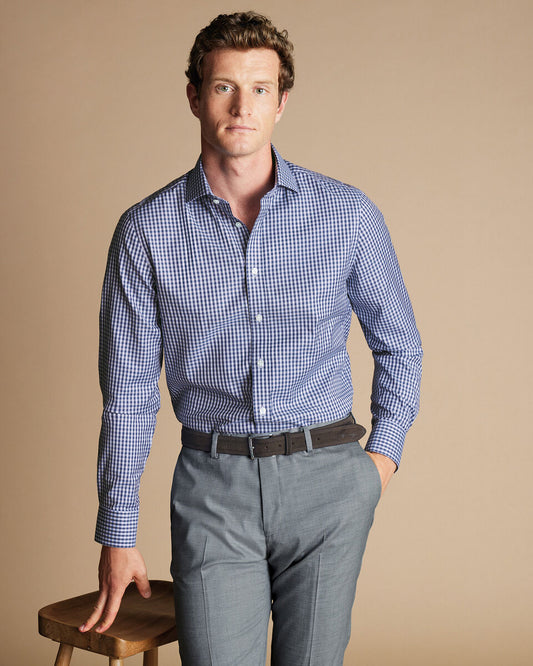 Cutaway Collar Non-Iron Twill Gingham Shirt