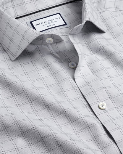Double Cuff Cutaway Collar Non-Iron Mayfair Weave Check Slim Fit Shirt - Silver